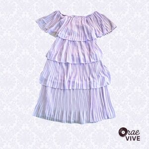 Lavender Off-Shoulder Tiered Pleated Midi Dress [W/L]